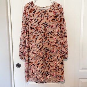 MASAI pink floral velvet long sleeve dress